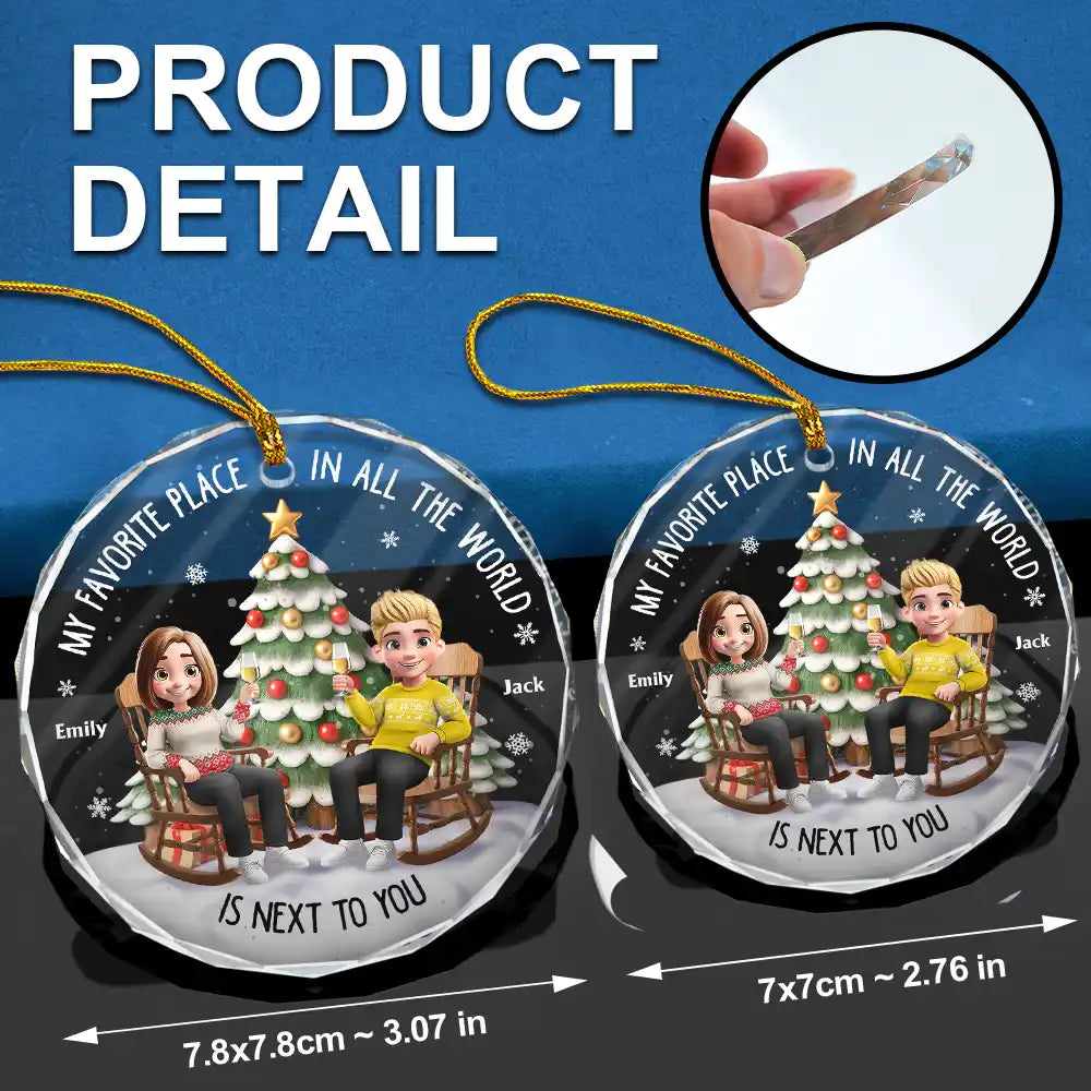 Christmas,Gift For Couples,Gift For Husband,Gift For Wife,Gift For Boyfriend,Gift For Girlfriend,Happy - My Favorite Place In All The World 3D Effect - Personalized Circle Glass Ornament