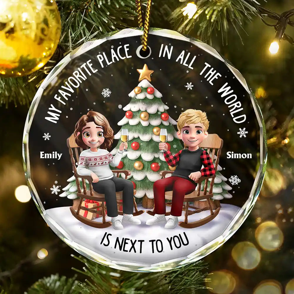 My Favorite Place In All The World 3D Effect - Personalized Circle Glass Ornament