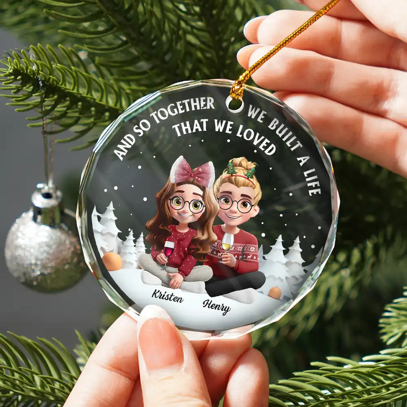 Gift For Couples,Old Couples,Gift For Women,Gift For Men,Gift For Husband,Gift For Wife,Love,Christmas,Gift For Boyfriend,Gift For Girlfriend - My Favorite Place In All The World 3D Effect Couple Christmas - Personalized Circle Glass Ornament 