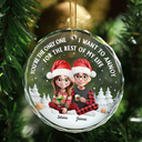 Gift For Couples,Old Couples,Gift For Women,Gift For Men,Gift For Husband,Gift For Wife,Love,Christmas,Gift For Boyfriend,Gift For Girlfriend - My Favorite Place In All The World 3D Effect Couple Christmas - Personalized Circle Glass Ornament 