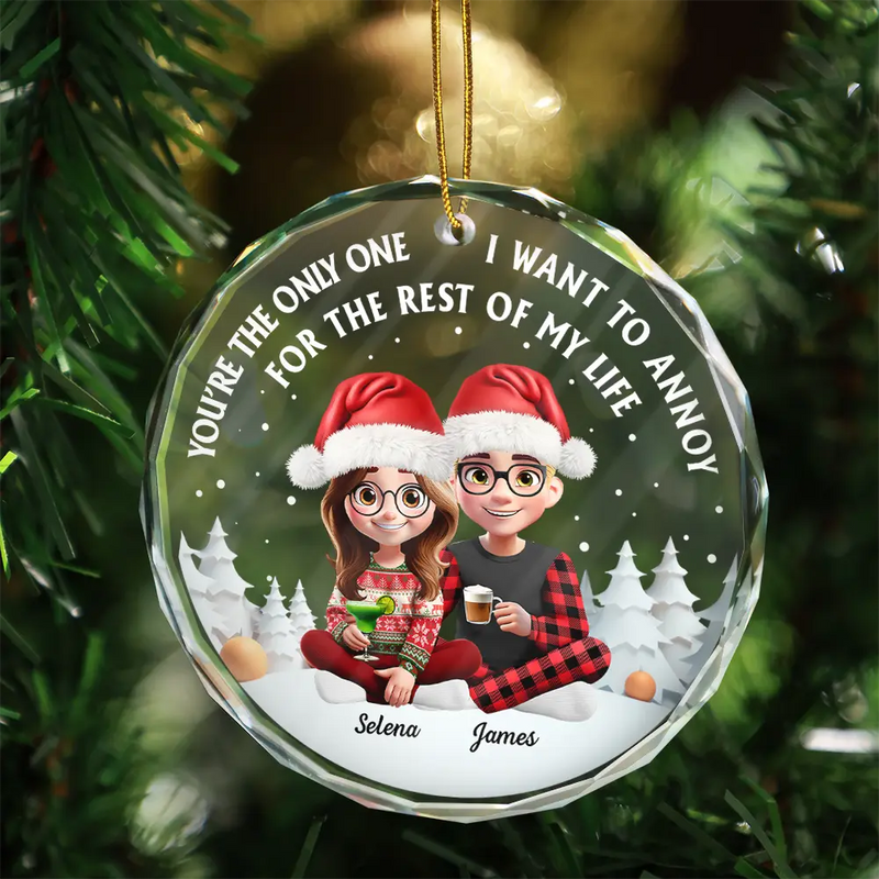 Gift For Couples,Old Couples,Gift For Women,Gift For Men,Gift For Husband,Gift For Wife,Love,Christmas,Gift For Boyfriend,Gift For Girlfriend - My Favorite Place In All The World 3D Effect Couple Christmas - Personalized Circle Glass Ornament 