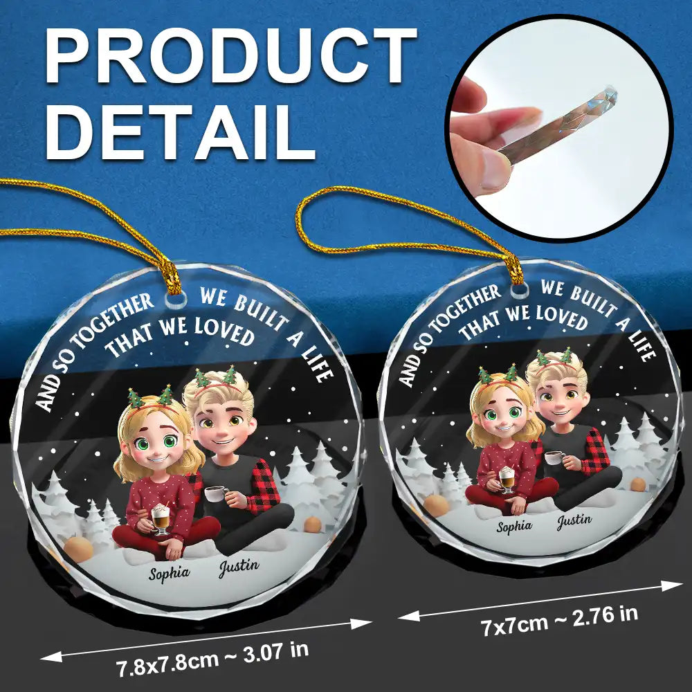 Gift For Couples,Old Couples,Gift For Women,Gift For Men,Gift For Husband,Gift For Wife,Love,Christmas,Gift For Boyfriend,Gift For Girlfriend - My Favorite Place In All The World 3D Effect Couple Christmas - Personalized Circle Glass Ornament 