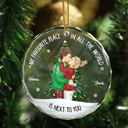 Christmas,Gift For Couples,Gift For Husband,Gift For Wife,Gift For Boyfriend,Happy - My Favorite Place In All The World Side View - Personalized Circle Glass Ornament