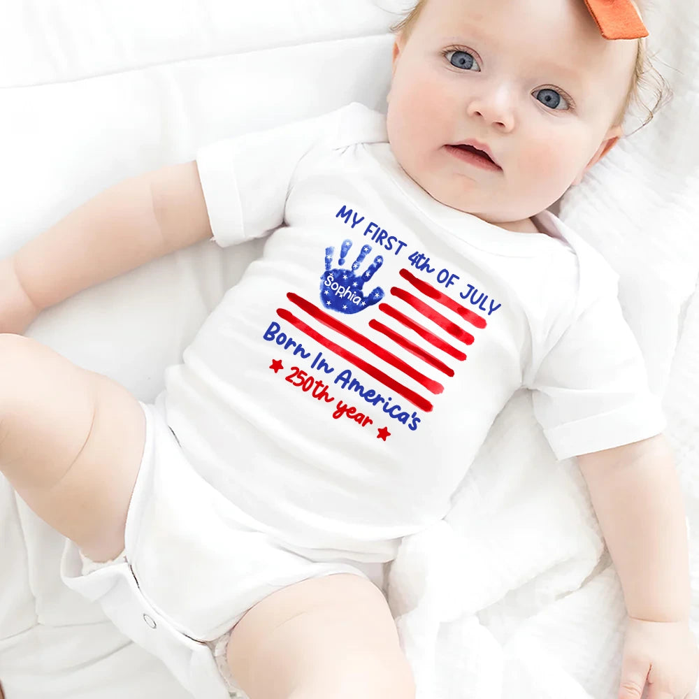 Gift For Baby,America 250th,Independence Day,Adorable,Icon - My First 4th Of July Born In America's 250th Year - Personalized Baby Onesie