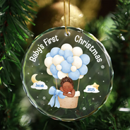 Family,Parents,Christmas,Happy - My First Christmas Baby Girl Boy - Personalized Circle Glass Ornament