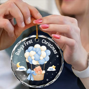 Family,Parents,Christmas,Happy - My First Christmas Baby Girl Boy - Personalized Circle Glass Ornament