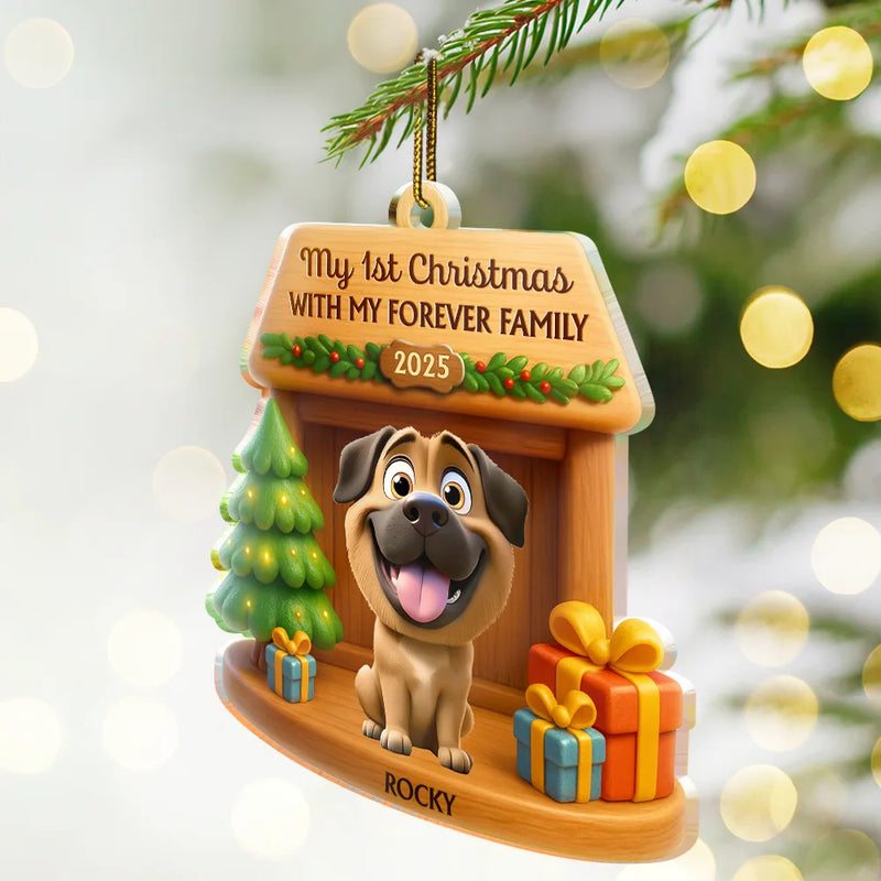 Pet Lovers, Pet Mom, Pet Dad, Dog Lovers, Dog Mom, Dog Dad, Happy, Christmas - My First Christmas With My Forever Family - Personalized Custom Shaped Acrylic Ornament