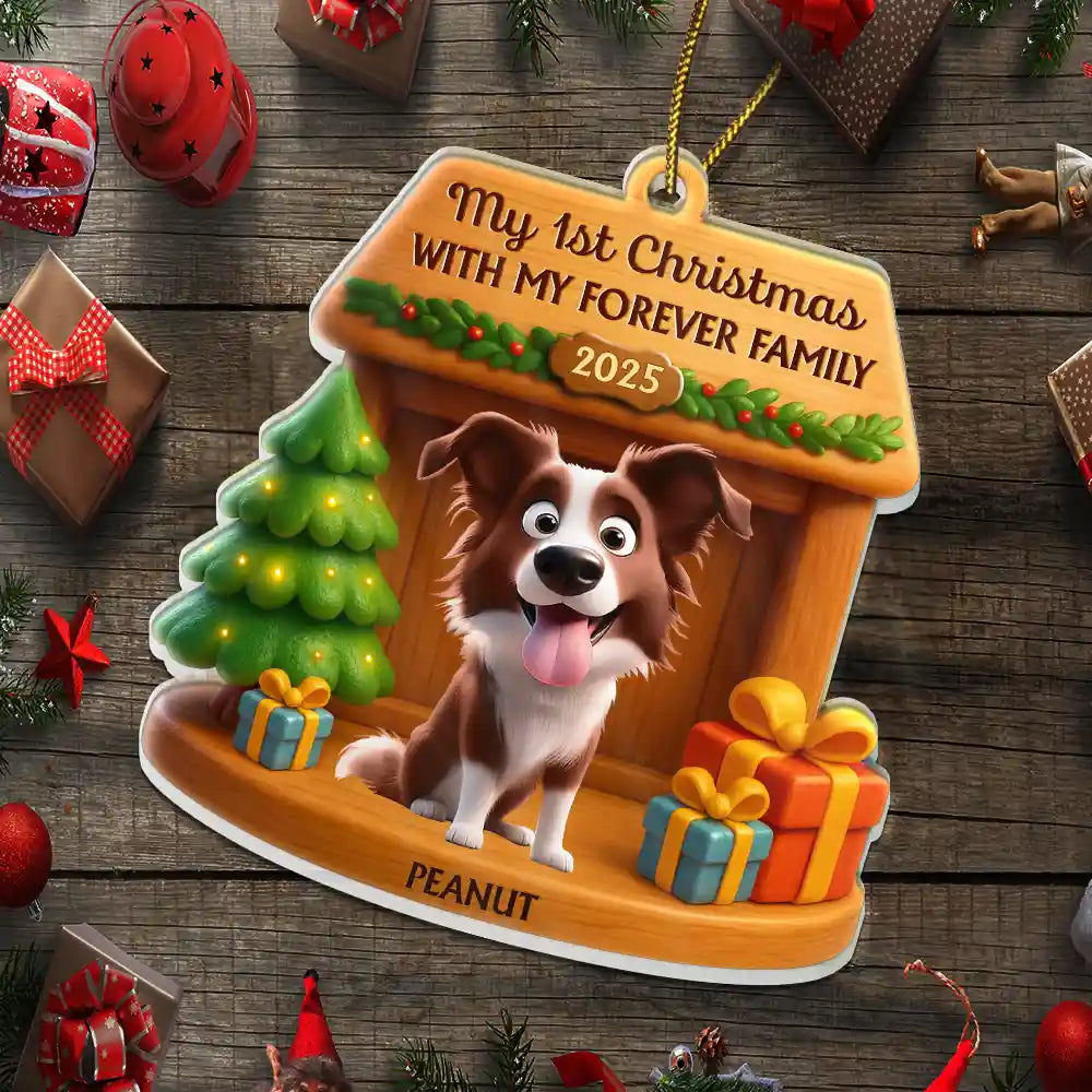 Pet Lovers, Pet Mom, Pet Dad, Dog Lovers, Dog Mom, Dog Dad, Happy, Christmas - My First Christmas With My Forever Family - Personalized Custom Shaped Acrylic Ornament