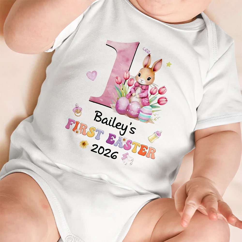 Easter,New baby,Dad - Sons,Gift For Son,Mom - Sons,Gift For Daughter,Dad - Daughters (Young),Mom - Daughters (Young),Gift For Kids,Gift For Grandkids,Happy - My First Easter - Personalized Baby Onesie