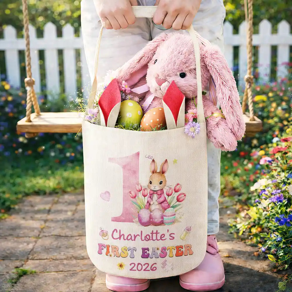 Easter,New baby,Dad - Sons,Gift For Son,Mom - Sons,Gift For Daughter,Dad - Daughters (Young),Mom - Daughters (Young),Gift For Kids,Gift For Grandkids,Happy - My First Easter - Personalized Bunny Ears Bucket Bag