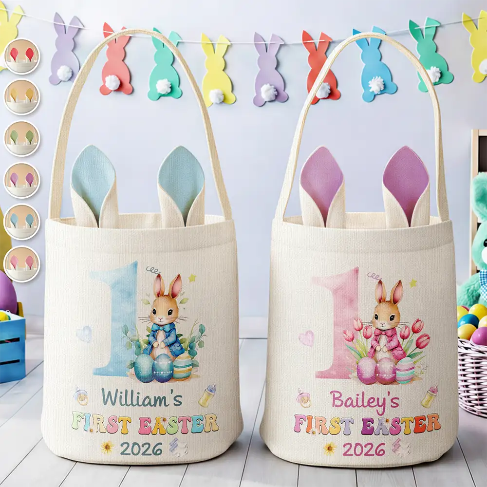 Easter,New baby,Dad - Sons,Gift For Son,Mom - Sons,Gift For Daughter,Dad - Daughters (Young),Mom - Daughters (Young),Gift For Kids,Gift For Grandkids,Happy - My First Easter - Personalized Bunny Ears Bucket Bag