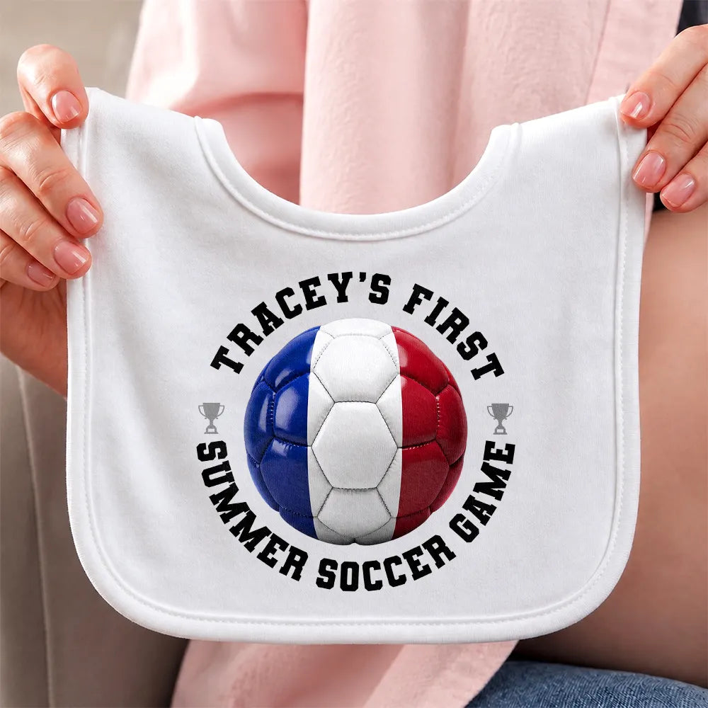 Gift For Mother,New Mom,Proud,Summer Soccer Games,Custom Text - My First Summer Soccer Games - Personalized Baby Bib