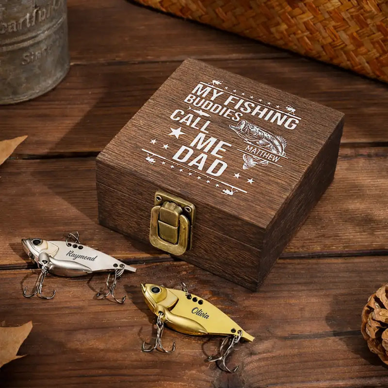 Funny, Dad - Children, Gift For Grandpa, Grandpa - Grandkids, Gift For Father, Fishing - My Fishing Buddies Call Me Dad - Personalized Metal Fish Lure Set