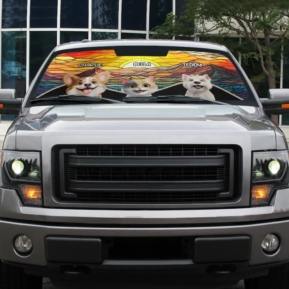 Pet Lovers,Summer,Cat Lovers,Dog Lovers - My Fluffy Heroes Are Watching Over - Personalized Auto Sunshade