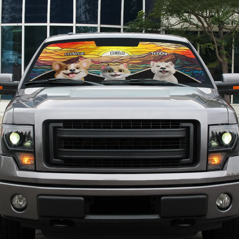 Pet Lovers,Summer,Cat Lovers,Dog Lovers - My Fluffy Heroes Are Watching Over - Personalized Auto Sunshade
