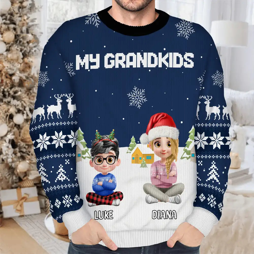 Gift For Grandma,Gift For Grandpa,Grandma,Grandkids,Grandpa,Happy,Christmas - My Grandkids - Personalized Unisex Ugly Sweater