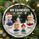 Happy,Christmas,Gift For Grandma,Gift For Grandparents,Gift For Grandpa,Parents - My Grandkids 3D Effect - Personalized Circle Glass Ornament