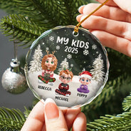 Happy,Christmas,Gift For Grandma,Gift For Grandparents,Gift For Grandpa,Parents - My Grandkids 3D Effect - Personalized Circle Glass Ornament