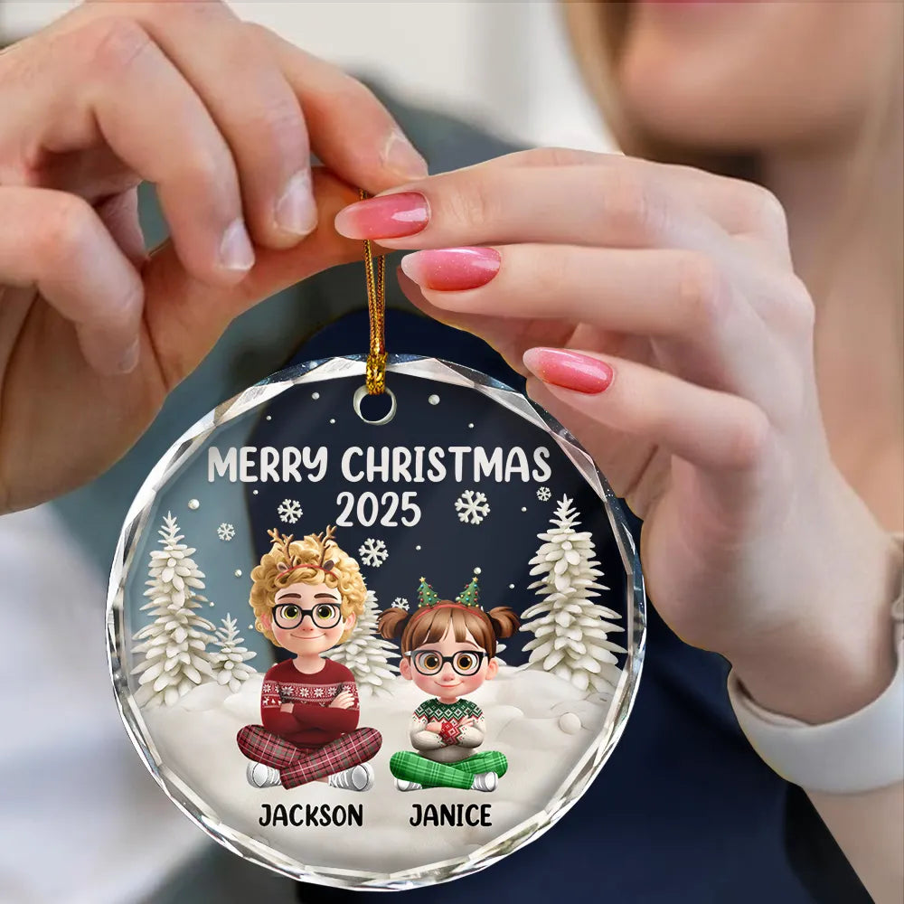 Happy,Christmas,Gift For Grandma,Gift For Grandparents,Gift For Grandpa,Parents - My Grandkids 3D Effect - Personalized Circle Glass Ornament