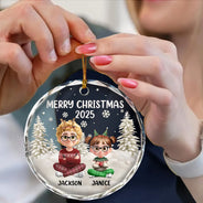 Happy,Christmas,Gift For Grandma,Gift For Grandparents,Gift For Grandpa,Parents - My Grandkids 3D Effect - Personalized Circle Glass Ornament