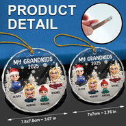 Happy,Christmas,Gift For Grandma,Gift For Grandparents,Gift For Grandpa,Parents - My Grandkids 3D Effect - Personalized Circle Glass Ornament