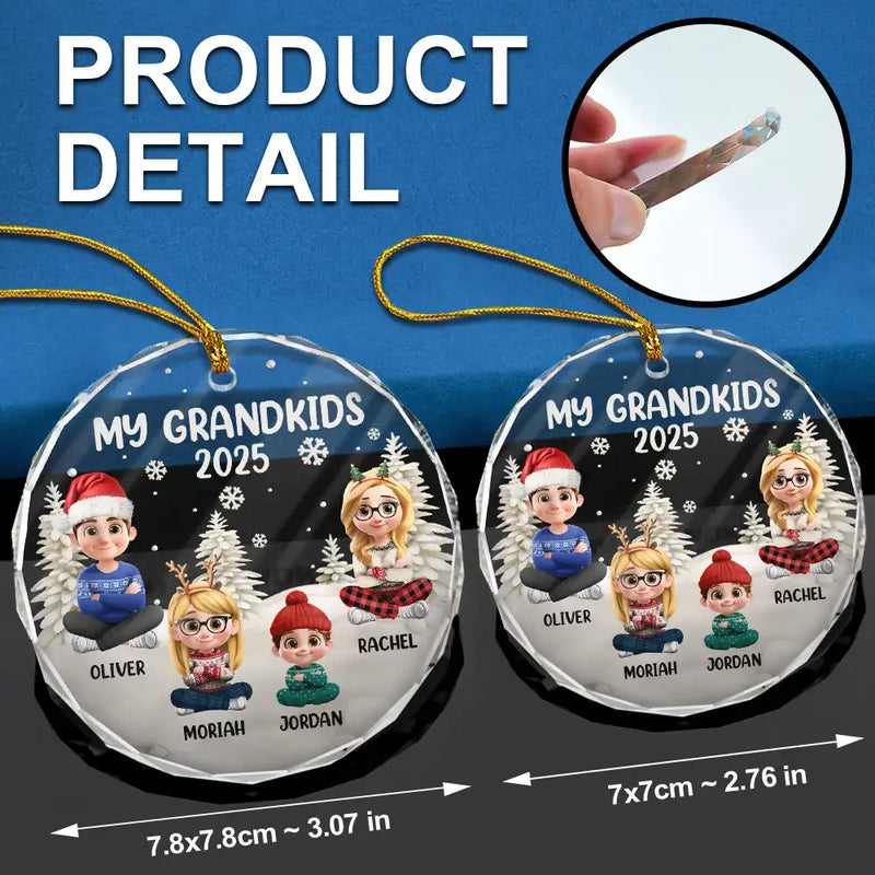 Happy,Christmas,Gift For Grandma,Gift For Grandparents,Gift For Grandpa,Parents - My Grandkids 3D Effect - Personalized Circle Glass Ornament