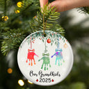 Gift For Grandpa,Gift For Grandma,Gift For Grandparents,Funny,Christmas - My Grandkids Handprints - Personalized Circle Ceramic Ornament