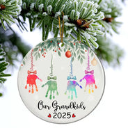 Gift For Grandpa,Gift For Grandma,Gift For Grandparents,Funny,Christmas - My Grandkids Handprints - Personalized Circle Ceramic Ornament
