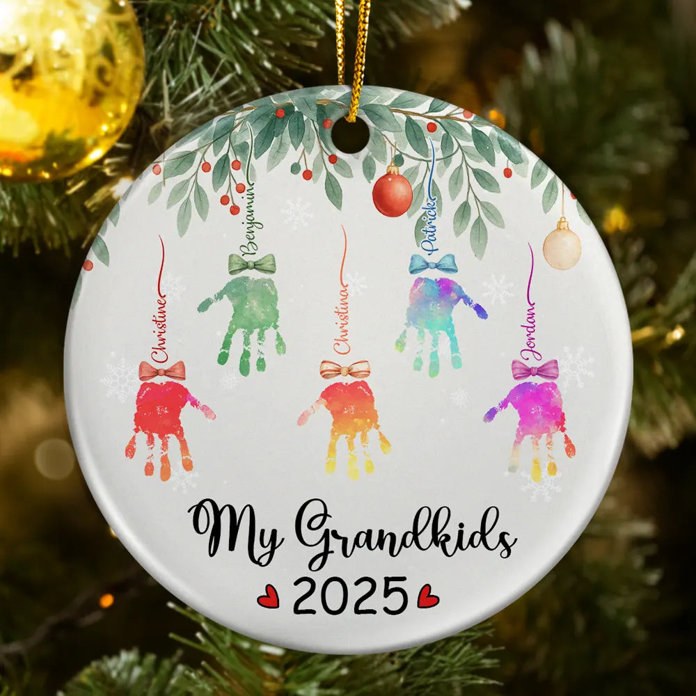 My Grandkids Handprints - Personalized Circle Ceramic Ornament