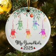 Gift For Grandpa,Gift For Grandma,Gift For Grandparents,Funny,Christmas - My Grandkids Handprints - Personalized Circle Ceramic Ornament