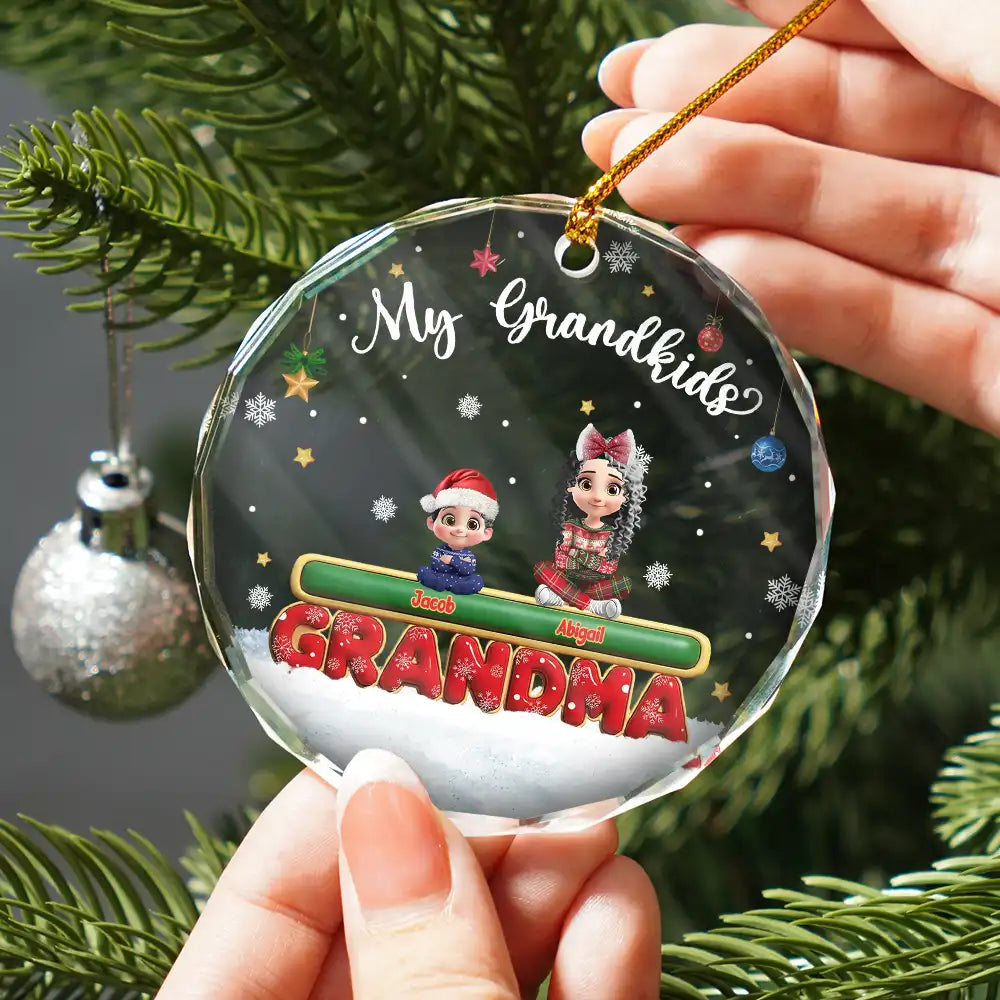 Gift For Grandparents, Parents, Christmas, Happy - My Grandkids Our Kids 3D Effect - Personalized Circle Glass Ornament