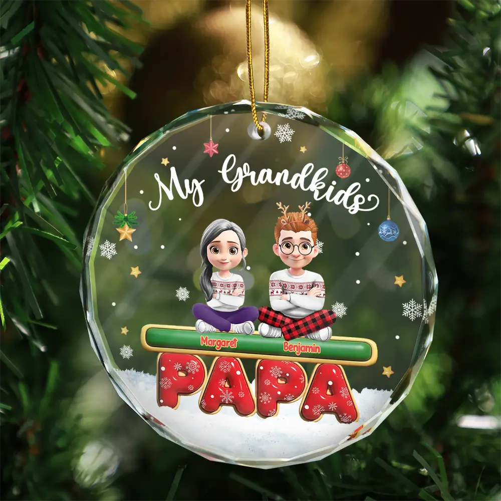 Gift For Grandparents, Parents, Christmas, Happy - My Grandkids Our Kids 3D Effect - Personalized Circle Glass Ornament