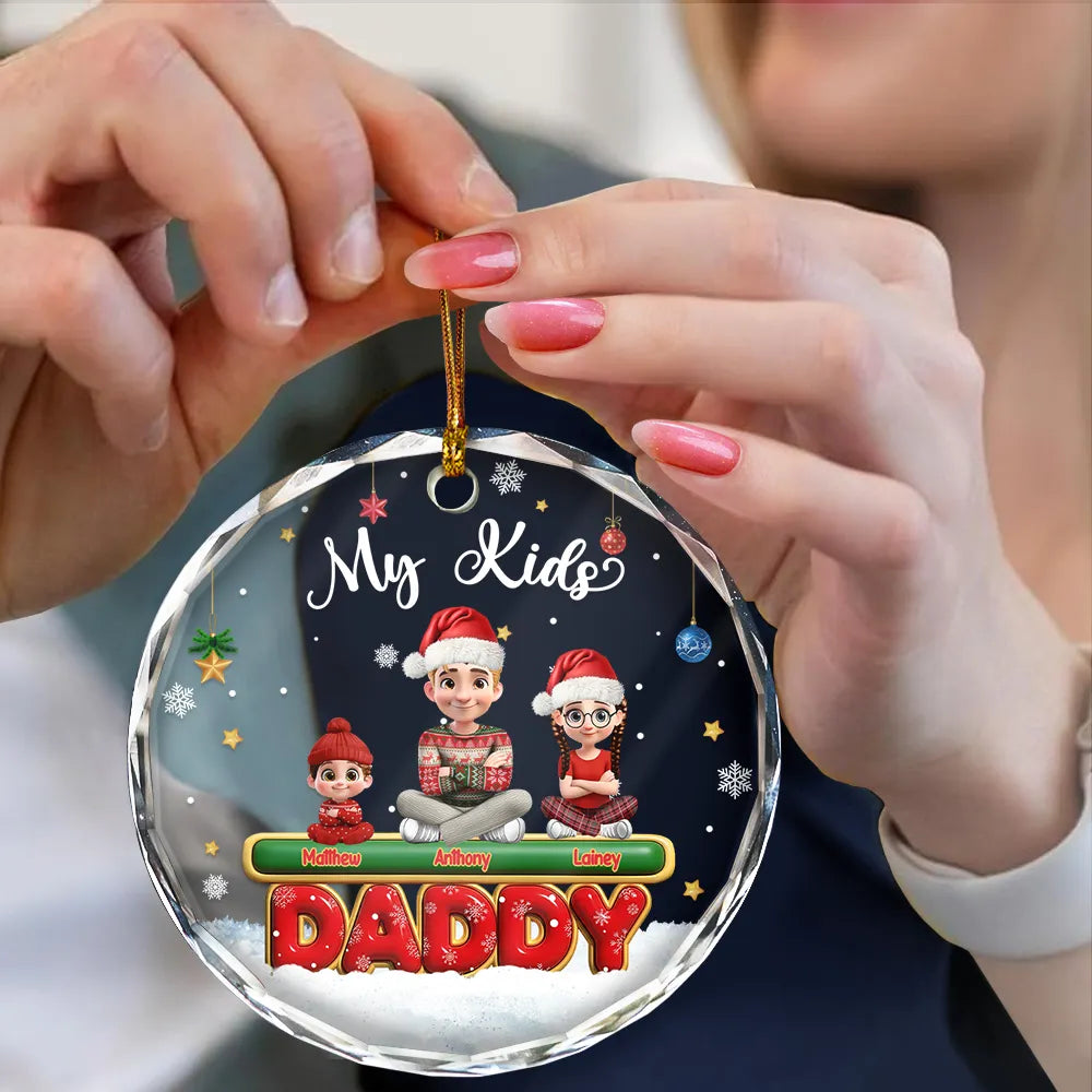 Gift For Grandparents, Parents, Christmas, Happy - My Grandkids Our Kids 3D Effect - Personalized Circle Glass Ornament