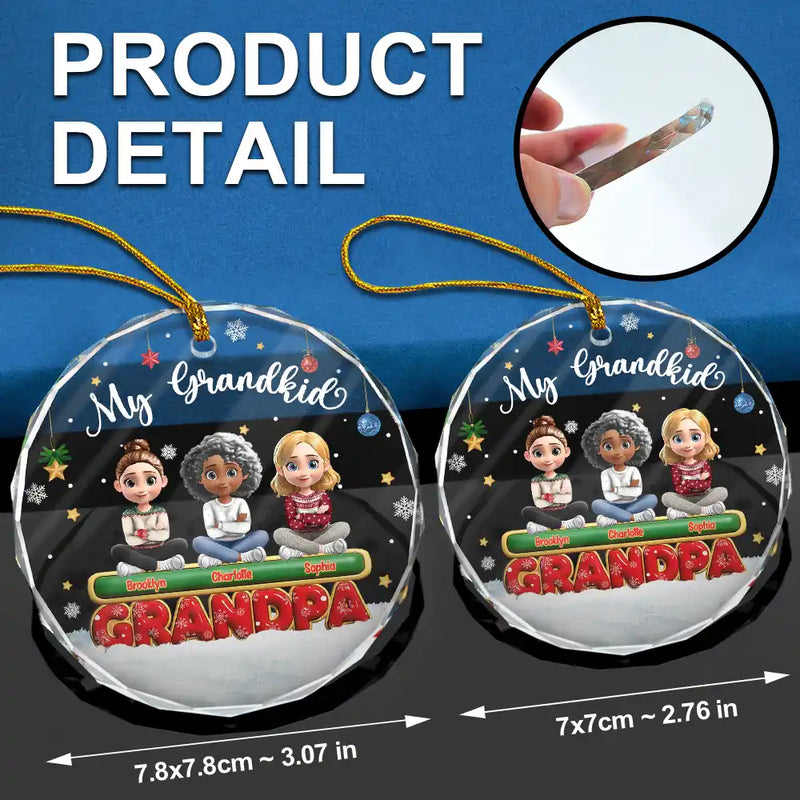 Gift For Grandparents, Parents, Christmas, Happy - My Grandkids Our Kids 3D Effect - Personalized Circle Glass Ornament