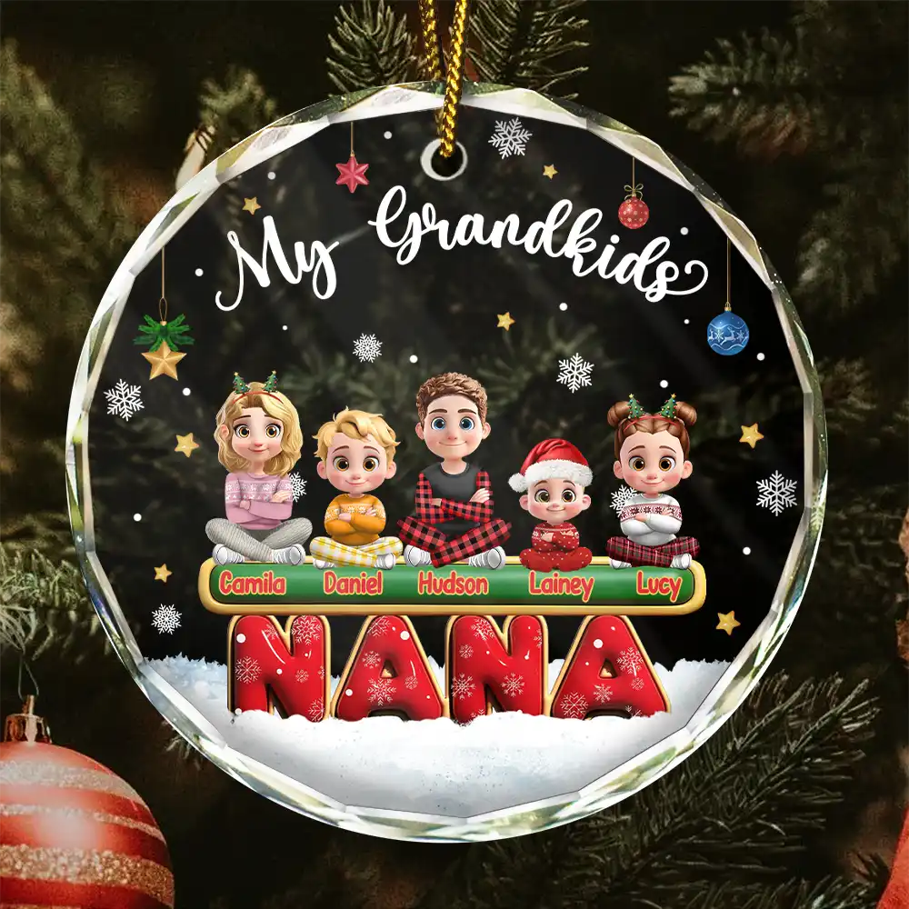 My Grandkids Our Kids 3D Effect - Personalized Circle Glass Ornament