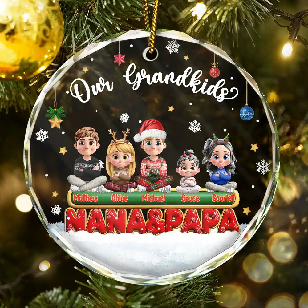 Gift For Grandparents, Parents, Christmas, Happy - My Grandkids Our Kids 3D Effect - Personalized Circle Glass Ornament