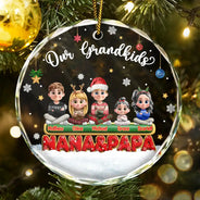 Gift For Grandparents, Parents, Christmas, Happy - My Grandkids Our Kids 3D Effect - Personalized Circle Glass Ornament