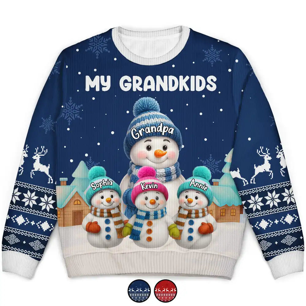 Gift For Grandpa,Gift For Women,Christmas,Top Market,Happy,Gift For Grandma,Gift For Grandparents - My Grandkids Snowman 3D Effect - Personalized Unisex Ugly Sweater