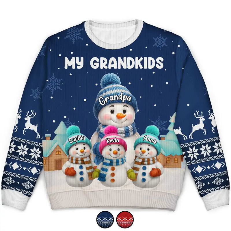 Gift For Grandpa,Gift For Women,Christmas,Top Market,Happy,Gift For Grandma,Gift For Grandparents - My Grandkids Snowman 3D Effect - Personalized Unisex Ugly Sweater