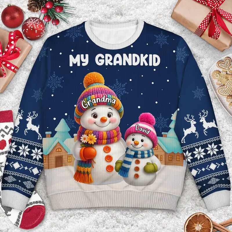 Gift For Grandpa,Gift For Women,Christmas,Top Market,Happy,Gift For Grandma,Gift For Grandparents - My Grandkids Snowman 3D Effect - Personalized Unisex Ugly Sweater