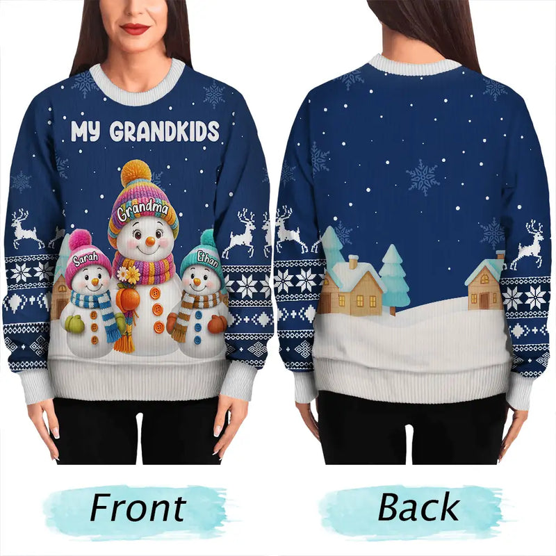Gift For Grandpa,Gift For Women,Christmas,Top Market,Happy,Gift For Grandma,Gift For Grandparents - My Grandkids Snowman 3D Effect - Personalized Unisex Ugly Sweater