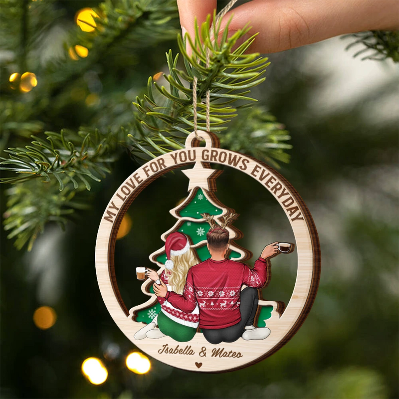 Christmas,Old Couples,Gift For Couples,Gift For Husband,Gift For Wife,Gift For Boyfriend,Gift For Girlfriend,Happy - My Love For You Grows Everyday - Personalized 2-Layered Wooden Ornament