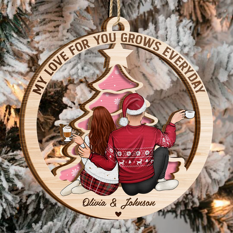 Christmas,Old Couples,Gift For Couples,Gift For Husband,Gift For Wife,Gift For Boyfriend,Gift For Girlfriend,Happy - My Love For You Grows Everyday - Personalized 2-Layered Wooden Ornament