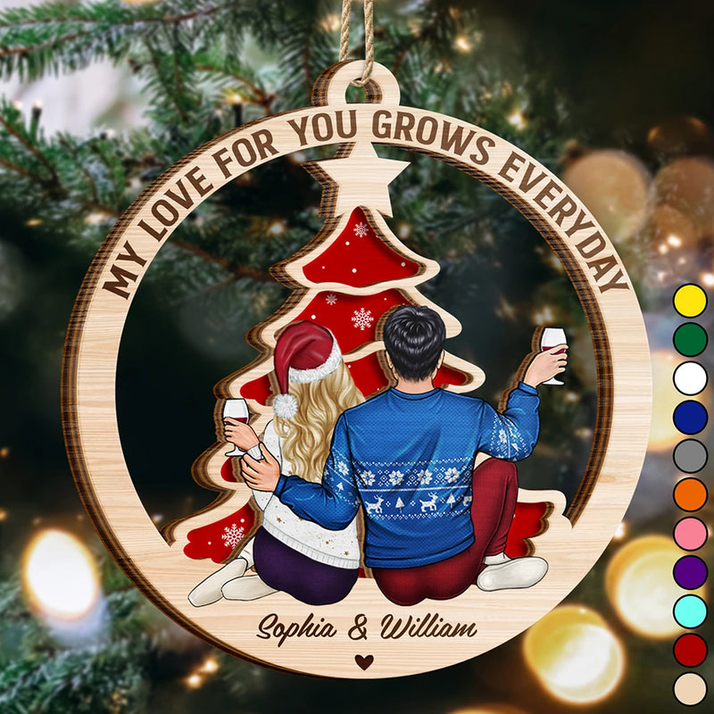 Christmas,Old Couples,Gift For Couples,Gift For Husband,Gift For Wife,Gift For Boyfriend,Gift For Girlfriend,Happy - My Love For You Grows Everyday - Personalized 2-Layered Wooden Ornament