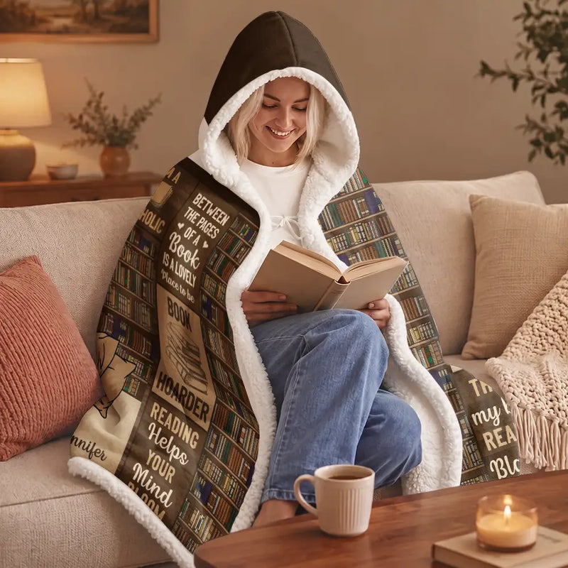 Reading, Gift For Yourself - My Reading Blanket Just A Girl Who Loves Books - Personalized Wearable Hooded Blanket
