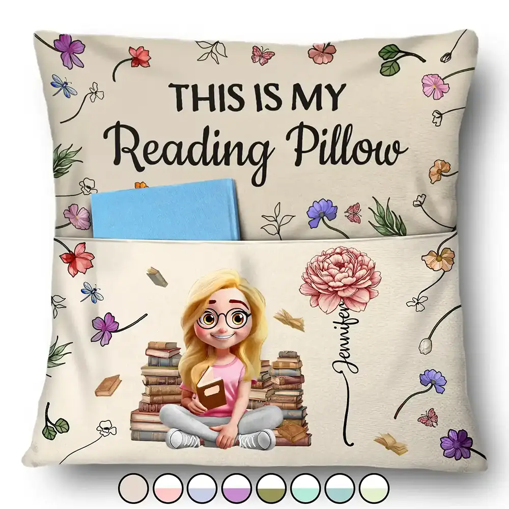 Top Market,Reading,Gift For Yourself,Gift For Women,Happy - My Reading Pillow Reading Girl With Birth Month Flower - Personalized Pocket Pillow