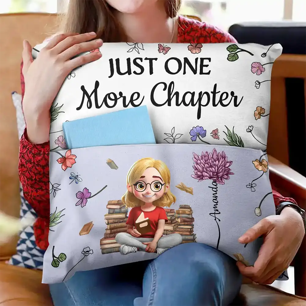 Top Market,Reading,Gift For Yourself,Gift For Women,Happy - My Reading Pillow Reading Girl With Birth Month Flower - Personalized Pocket Pillow