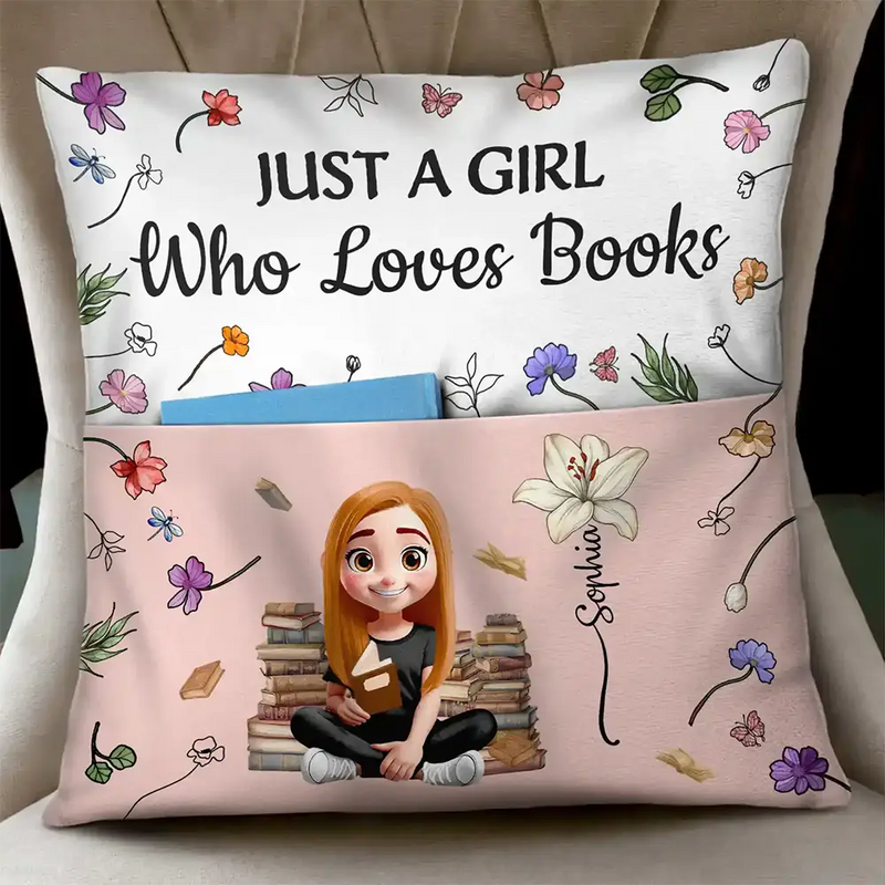 Top Market,Reading,Gift For Yourself,Gift For Women,Happy - My Reading Pillow Reading Girl With Birth Month Flower - Personalized Pocket Pillow
