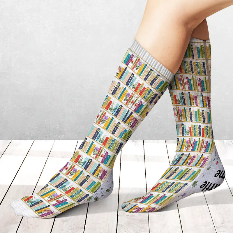 Reading, Gift For Yourself, Gift For Women, Happy - My Reading Socks Reading Girl With Birth Month Flower - Personalized Socks