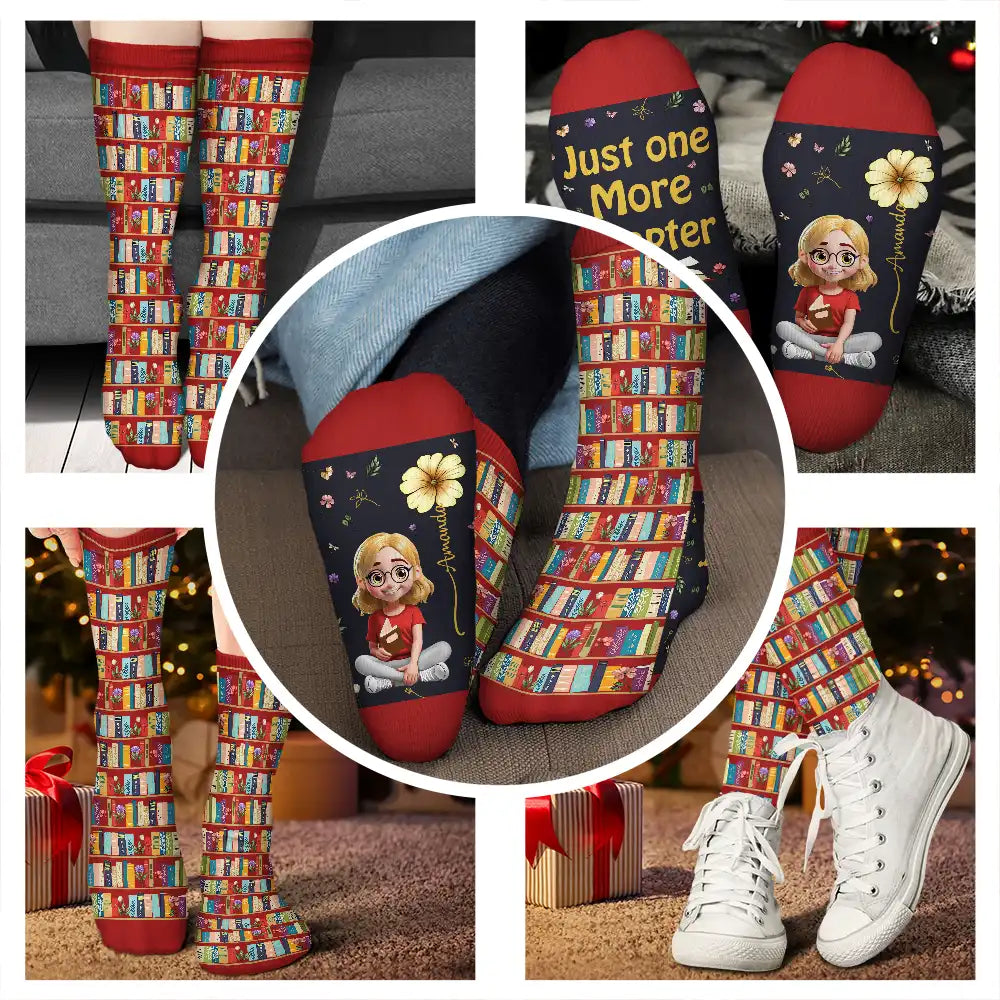 Reading, Gift For Yourself, Gift For Women, Happy - My Reading Socks Reading Girl With Birth Month Flower - Personalized Socks